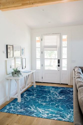 9CH Ocean Beach Area Rug 5'x7', Blue Sea Waves Polyester Area Rug Non-Slip Carpet Mat for Living Dining Dorm Room Bedroom Home Decorative in White Scandinavian Entryway