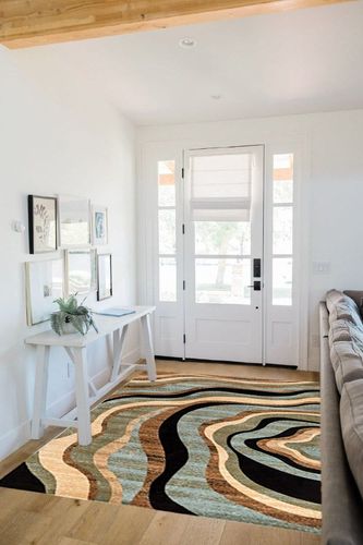 Well Woven Barclay Collection Nirvana Waves Multi Blue 5x7 Area Rug - for Living Room, Bedroom, and Dining Room in White Scandinavian Entryway