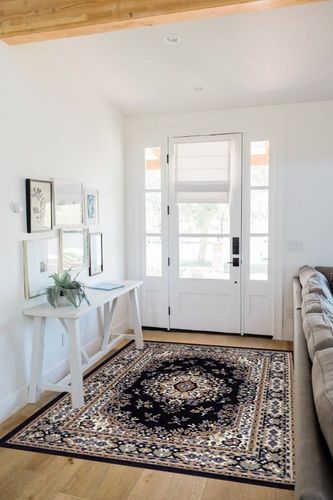 Home Dynamix Premium Sakarya Traditional Medallion Area Rug, Navy Blue/Brown, 5'2"x7'4" in White Scandinavian Entryway