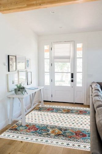 Wonnitar Washable Area Rugs 5x7, Moroccan Rug for Living Room, Non Slip Boho Rugs for Bedroom, Soft Non Shedding Large Indoor Rug for Dining Room Kitchen Office, Colorful in White Scandinavian Entryway