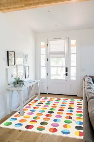 Well Woven Crayola Modern Bright & Washable 5'3" x 7'3" Area Rug - Vibrant Multi Color Split Dot - for Living Room, Dining Room and Bedroom in White Scandinavian Entryway