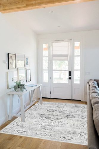 xilixili 5x7 Area Rugs with Non Slip Backing - Stain Resistant Washable Rugs for Living Room，Bedroom & Dining Room，Vintage Printed Home Decor Rug (Ivory/Gray,5'x7') in White Scandinavian Entryway