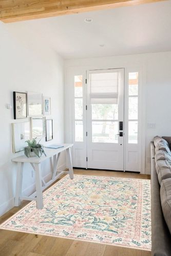 Wonnitar Machine Washable 5x7 Rug, Pink Rugs for Bedroom Girls, Boho Soft Floral Nursery Rug Non Slip, Indoor Ultra-Thin Floor Carpet Area Rug for Kid Room Living Room Dorm in White Scandinavian Entryway