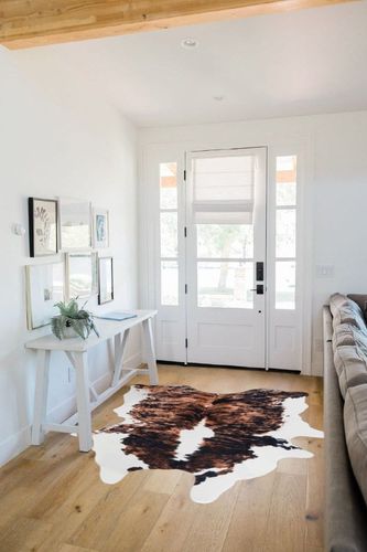 Lahome Faux Cowhide Area Rug - Cow Print Rugs for Living Room Dining Room Bedroom Western Decor, Large Premium Animal Skin Rugs, Cow Hide Print Carpet for Kids Room Nursery, Brown, 62"x75"/5.2'x6.2' in White Scandinavian Entryway