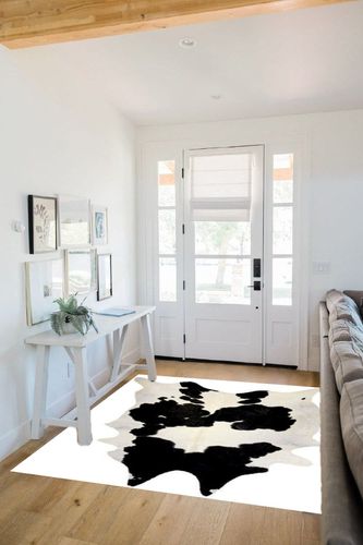 New Large 100% Black & White Cowhide Leather Rugs Cow Hide Skin Carpet Area 26-30 SQ.FT (Black & White) in White Scandinavian Entryway