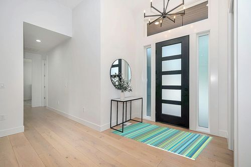 JBGO Outdoor Rug,Patio Rug,4' x 6' Reversible Woven Lightweight Large Plastic Striped Stain Proof Indoor Area Runner Mat for Deck Patio Camping Beach Picnic BBQ (Turquoise Blue Stripes) in Modern White Entryway
