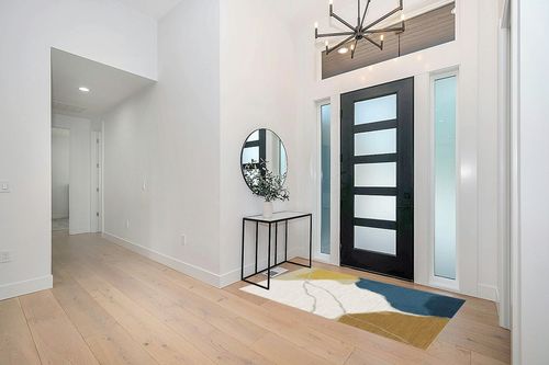 FINOREN Irregular Color Block Area Rug,4x6 Feet,for Living Room,Bedroom,Kitchen,Entryway,Non-Slip Backing,Non-Shedding,Soft Washable Rug,Blue-Coffee in Modern White Entryway