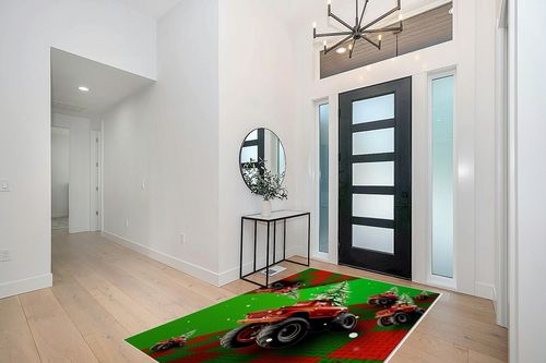 Christmas Area Rug 5 x 8, Washable Bedroom Rug Non-Slip Kitchen Rugs Non Shedding Floor Cover Mat Runner Rug for Living Room Dining Room Outdoor Carpet Truck Xmas Tree Santa Claus 3D Space in Modern White Entryway