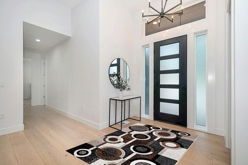Signature Design by Ashley Guintte Modern 5 x 7 Medium Pile Multilayered Geometric Design Rug, Black, Brown & Cream in Modern White Entryway
