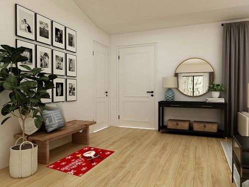 OComster Merry Christmas Rectangle Shape Large Area Rugs - 2 x 3 Feet Red Santa Snowflake Xmas Small Bell - (Non-Woven + Rubber) Low File Floor Mat in Transitional Minimalistic Entryway