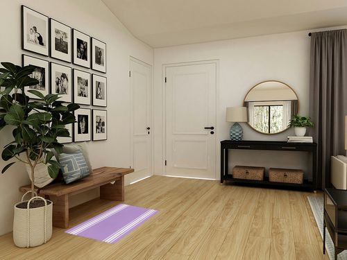 Farmhouse Plush Shag Bath Rugs Country Style White Stripe Soft Fluffy Floor Doormat Carpet,Non-Slip Door Mats for Living Room Bedroom Kitchen Entryway Purple in Transitional Minimalistic Entryway