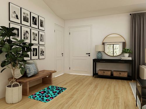 spefrowx Kids Turqoise Cheetah Print Bathroom Mats Black Pink Leopard Print Bath Carpets, Woodland Jungle Wildlife Floor Mats Cheetah Fur Bathroom Rugs, Wild Safari Animal Non Slip Shower Rugs Fluffy in Transitional Minimalistic Entryway