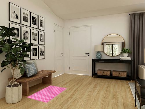 Pink Checkered Bathroom Rugs Fluffy Absorbent Bath Mat Machine Washable Soft Microfiber Shaggy Kitchen Mat Non Slip Carpet Runner for Kitchen Entryway Laundry Room Decor in Transitional Minimalistic Entryway