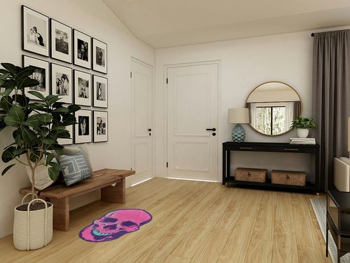 Pink Skull Front Door Mat Indoor Outdoor Doormat,Non-Slip Silk Loop Carpet,Rug for Entryway, Home Entrance, Patio, High Traffic Areas 32"X20" in Transitional Minimalistic Entryway