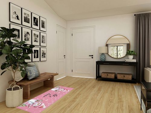 Kitchen Rugs Long Floor Door Mats Absorbent Entryway Rug Winter Christmas Snowman Bird Indoor Carpet Non-Slip Area Runner,White Snowflake on Pink Entrance Doormat for Bedroom Bathroom in Transitional Minimalistic Entryway