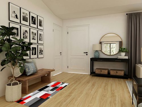 Hallway Runner Rug,Abstract 3D Geometric Pattern Square Red Black Gray Non Slip Water Absorbent Rug Indoor Entrance Floor Mat Runner for Home Garage Kitchen Laundry 18x59in in Transitional Minimalistic Entryway
