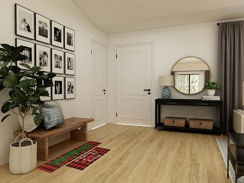 Buffalo Plaid Red Farm Truck Merry Christmas Tree Kitchen Rugs and Mats Set 2 Piece for floor , Xmas Winter Holiday Non Slip Low-Profile Sink Rug Mat Decorations for Home Kitchen 18"x48"+18"x30" in Transitional Minimalistic Entryway