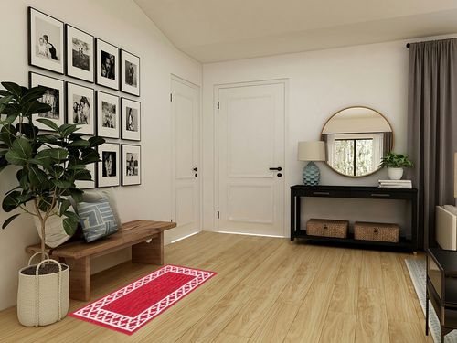 Nautica Runner Rug | Indoor Carpet for Entryway & Hallway Rug| Non-Slip and Non-Skid Entry and Kitchen Door Mat| Machine Washable Low Profile Floor Mat | 26" x 45"| Trellis Border Red and White in Transitional Minimalistic Entryway