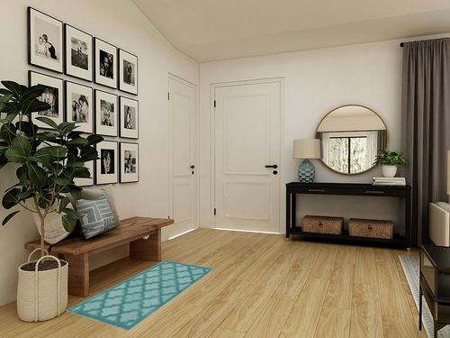 Nourison Easy Care Indoor/Outdoor Aqua/Teal 2' x 4' area-rug, easy-clean, Non Shedding, Bed Room, Living Room, Dining Room, Kitchen (2x4) in Transitional Minimalistic Entryway