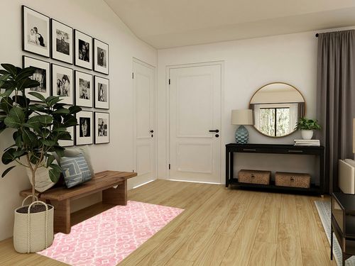 Nursery Rug Pink Non-Slip in Transitional Minimalistic Entryway