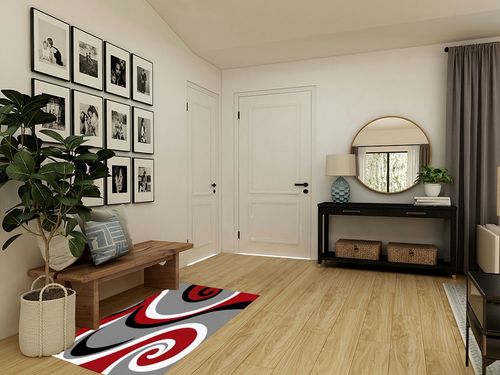 Fluffy Area Rugs for Living Room,36x60in Non-Slip Accent Rug Ultra Soft Carpet Abstract Red White Black Swirl Washable Indoor Floor Mats for Bedroom Nursery Decor Modern Geometric Stripe on Gray in Transitional Minimalistic Entryway