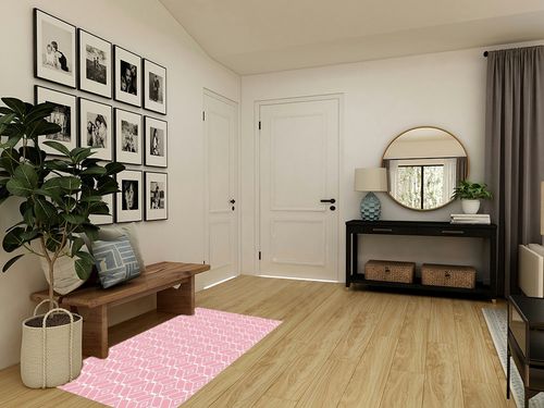 Large Area Rug, Pink Non-Slip Indoor Accent Area Carpet, White Modern Geometric Abstract Art Aesthetics Fluffy Shaggy Runner Rug for Living Room, Bedroom, Kids Room, 2'7"x 5" in Transitional Minimalistic Entryway