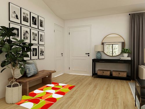 Mid Century Modern Abstract Orange Green Red Wool Area Rug 3x5 Vibrant Art Decor Minimalist Rug for Livingroom Bedroom Diningroom Boho Chic Floor Carpet in Transitional Minimalistic Entryway