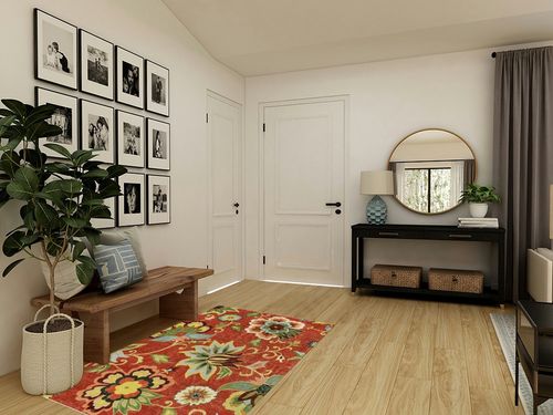 Lahome Red Washable Area Rugs in Transitional Minimalistic Entryway