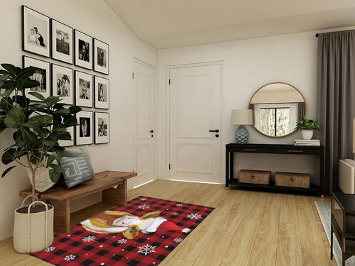 Christmas Red Black Plaid Area Rug 4' x 6', Outdoor Rugs for Patio Rug Carpet for Sofa Living Room Bedroom, Large Floor Mat and Rug for RV, Backyard, Deck, Picnic, Cattle with Xmas Hat in Transitional Minimalistic Entryway
