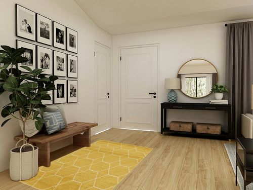 Unique Loom Trellis Frieze Collection Area Rug - Geometric (4' 1" x 6' 1", Yellow/ Ivory) in Transitional Minimalistic Entryway