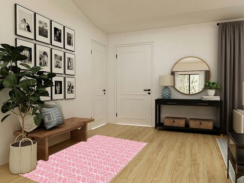 Geometric Area Rug 4' x 6', Durable Floor Carpet for Sofa Living Room Bedroom Entryway, Non-Shedding Play Mat for Kids Home Decor, Pink Modern Art Texture in Transitional Minimalistic Entryway