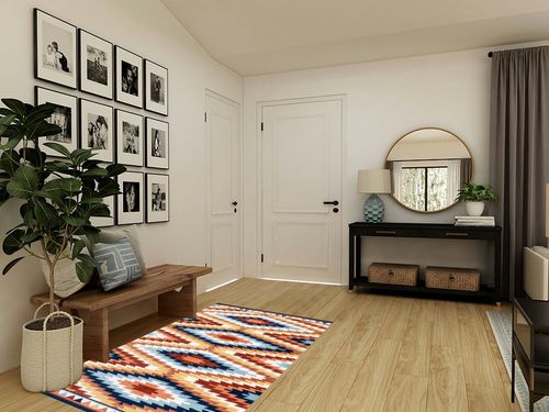 JONATHAN Y SWC101A-4 Konya Diamond Kilim Geometric Indoor Area Rug, Southwestern, Geometric, Bohemian, Bedroom, Kitchen, Living Room, Easy-Cleaning, Non-Shedding, 4 X 6, Yellow/Red/Blue in Transitional Minimalistic Entryway