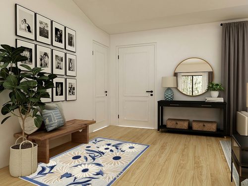 HomeRoots 4' X 6' Blue and Grey Floral Stain Resistant Non Skid Area Rug in Transitional Minimalistic Entryway