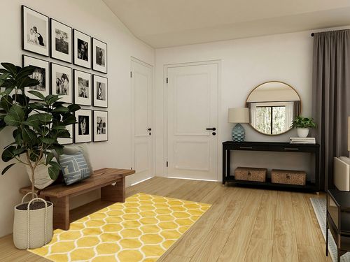 Unique Loom Trellis Frieze Collection Area Rug - Rounded (4' 1" x 6' 1", Yellow/ Ivory) in Transitional Minimalistic Entryway