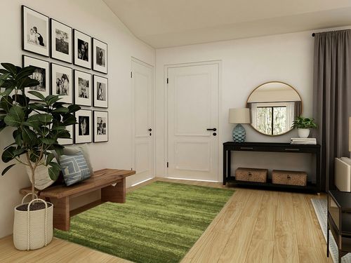 ‎Green/Hunter Green ‎Casual ‎Stain-resistant ‎Area Rug in Transitional Minimalistic Entryway