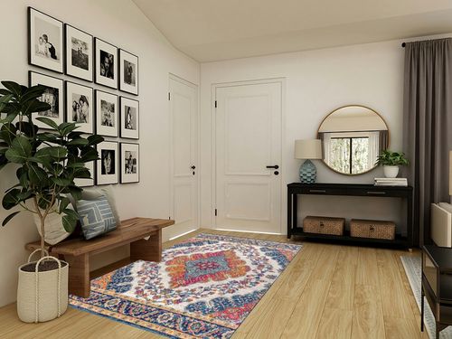 Blue/Multi Bohemian FLAIR Boho Vintage Traditional Non Slip Rug in Transitional Minimalistic Entryway