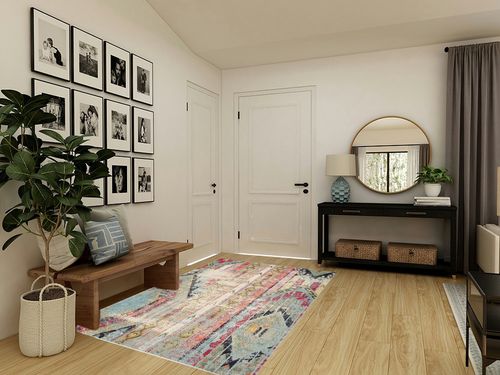 Multi Shabby Chic Living Room, Bedroom, Playroom, Dining Room, Nursery Room Area Rug in Transitional Minimalistic Entryway