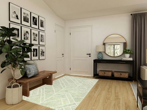 Nevaeh Geometric Handmade Tufted Wool Green Area Rug Etta Avenue Rug Size ... in Transitional Minimalistic Entryway