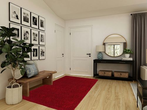 Unique Loom Solid Shag Collection Area Rug (5' 3" x 8' Rectangle, Cherry Red) in Transitional Minimalistic Entryway