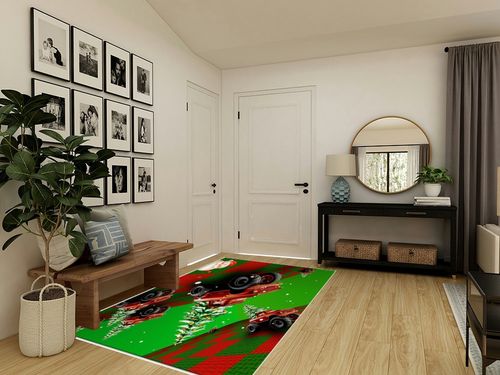 Christmas Area Rug 5 x 8, Washable Bedroom Rug Non-Slip Kitchen Rugs Non Shedding Floor Cover Mat Runner Rug for Living Room Dining Room Outdoor Carpet Truck Xmas Tree Santa Claus 3D Space in Transitional Minimalistic Entryway