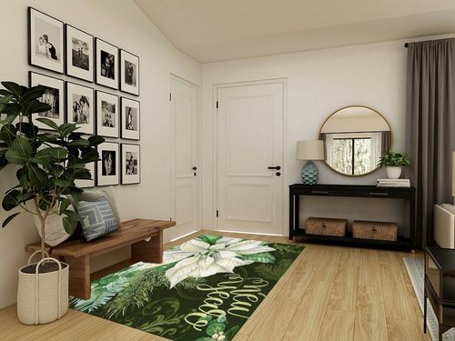 OComster Merry Christmas Rectangle Shape Large Area Rugs - 5 x 8 Feet White Xmas Poinsettia Pine Needle Green Retro - (Non-Woven + Rubber) Low File Floor Mat in Transitional Minimalistic Entryway