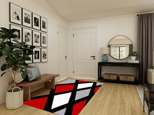 Red and White Black Geometry Area Rugs, Modern Abstract Entryways Mat Fluffy Soft Machine Washable Breathable Durable for Room Living Room Indoor Outdoor Hallway, 5ft x 7ft in Transitional Minimalistic Entryway