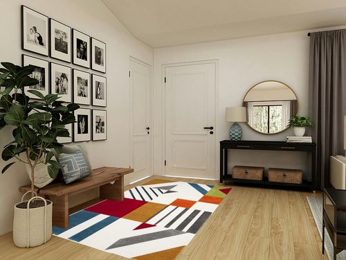 SAFAVIEH Hollywood Collection Area Rug - 5'3" x 7'6", Ivory & Peacock Blue, Mid-Century Modern Design, Non-Shedding & Easy Care, Ideal for High Traffic Areas in Living Room, Bedroom (HLW709B) in Transitional Minimalistic Entryway