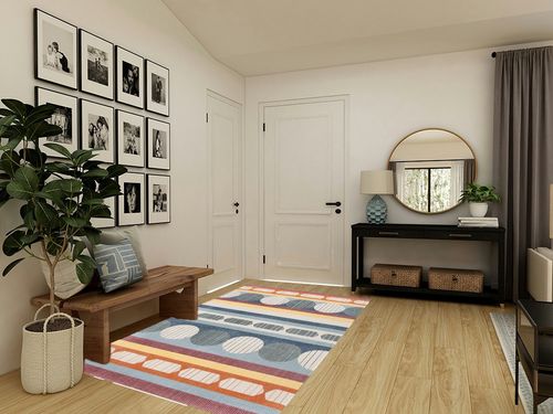 SAFAVIEH Orwell Collection Area Rug - 5'3" x 7'7", Blue & Yellow, Mid-Century Modern Design, Non-Shedding & Easy Care, Ideal for High Traffic Areas in Living Room, Bedroom (ORW367M) in Transitional Minimalistic Entryway