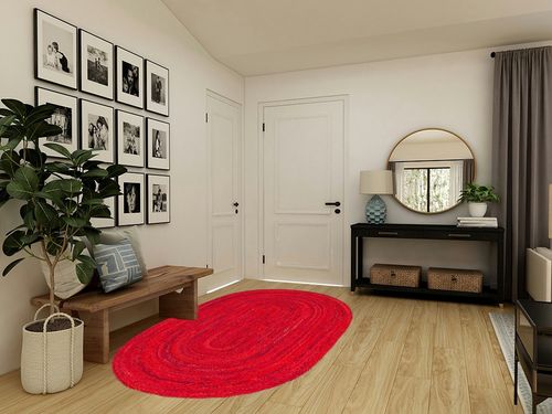 Safavieh Braided Collection Area Rug - 5' x 8' Oval, Red, Handmade Country Farmhouse Reversible Cotton, Ideal for High Traffic Areas in Living Room, Bedroom (BRD452Q) in Transitional Minimalistic Entryway