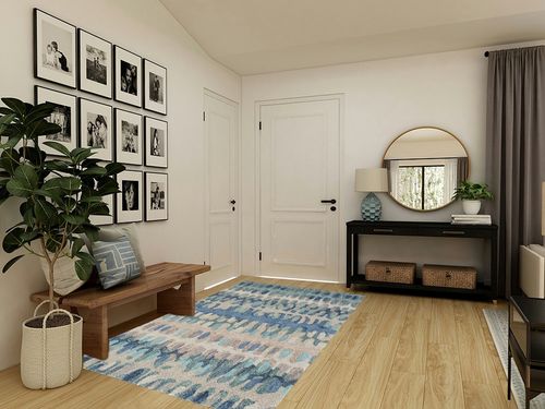 Dash and Albert Paint Chip Blue Hand Micro Hooked Wool Rug, 5 X 8 Feet, Blue/Green Geometric Pattern in Transitional Minimalistic Entryway