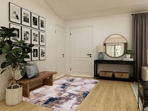 5x7 Abstract Area Rug in Blue & Beige - Indoor Accent Rugs for Living Room, Entryway, Bedroom, Modern Throw Rug, Non-Slip & Machine Washable, Colorful Bedside & Entryway Rugs with Unique Print Design in Transitional Minimalistic Entryway