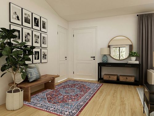 Safavieh Bayside Collection Area Rug - 5'3" x 7'6", Red & Blue, Traditional Oriental Design, Non-Shedding & Easy Care, Machine Washable Ideal for High Traffic Areas in Living Room, Bedroom (BAY110Q) in Transitional Minimalistic Entryway