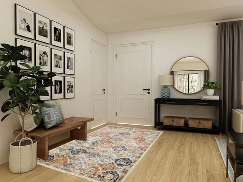 SAFAVIEH Madison Collection Area Rug - 5'3" x 7'6", Cream & Multi, Boho Chic Distressed Design, Non-Shedding & Easy Care, Ideal for High Traffic Areas in Living Room, Bedroom (MAD611B) in Transitional Minimalistic Entryway