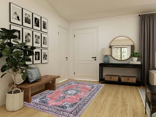 JONATHAN Y WSH201B-5 Bausch Bohemian Distressed Chenille Machine-Washable Indoor Area Rug, Classic, Mid-Century, Rustic for Bedroom,Kitchen,Living Room,Non Shedding,Easy-Washing, Pink, 5 X 8 in Transitional Minimalistic Entryway